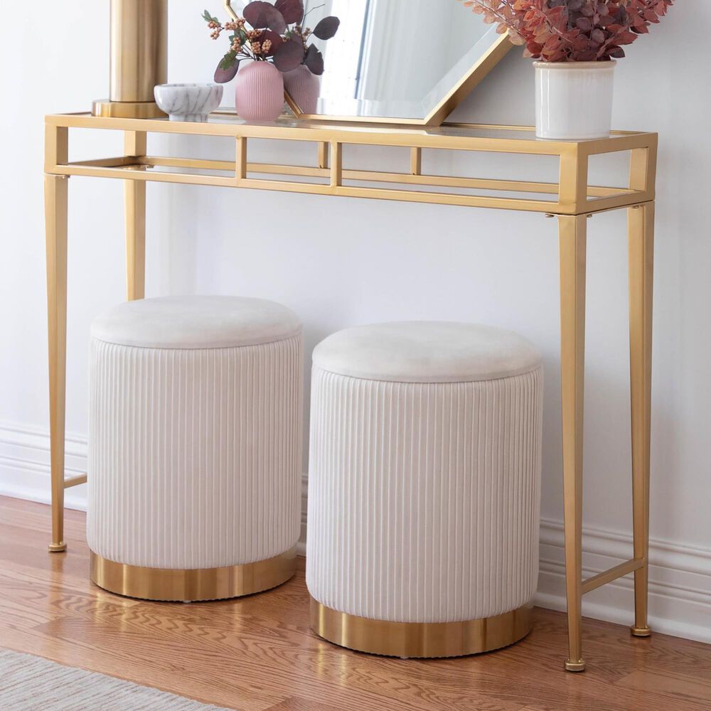 Lumisource Marla 2-Piece Nesting Pleated Ottoman Set in Cream, , large