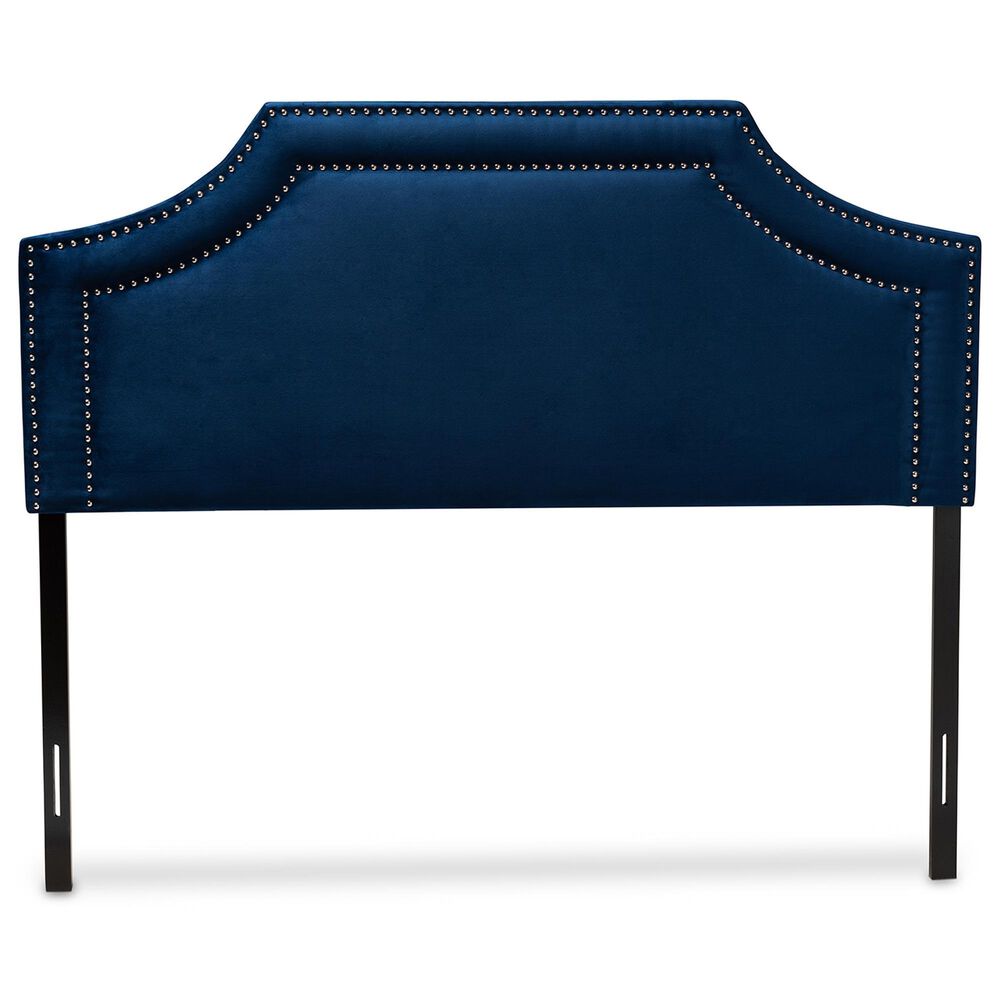 Baxton Studio Avignon King Upholstered Headboard in Navy Blue, , large