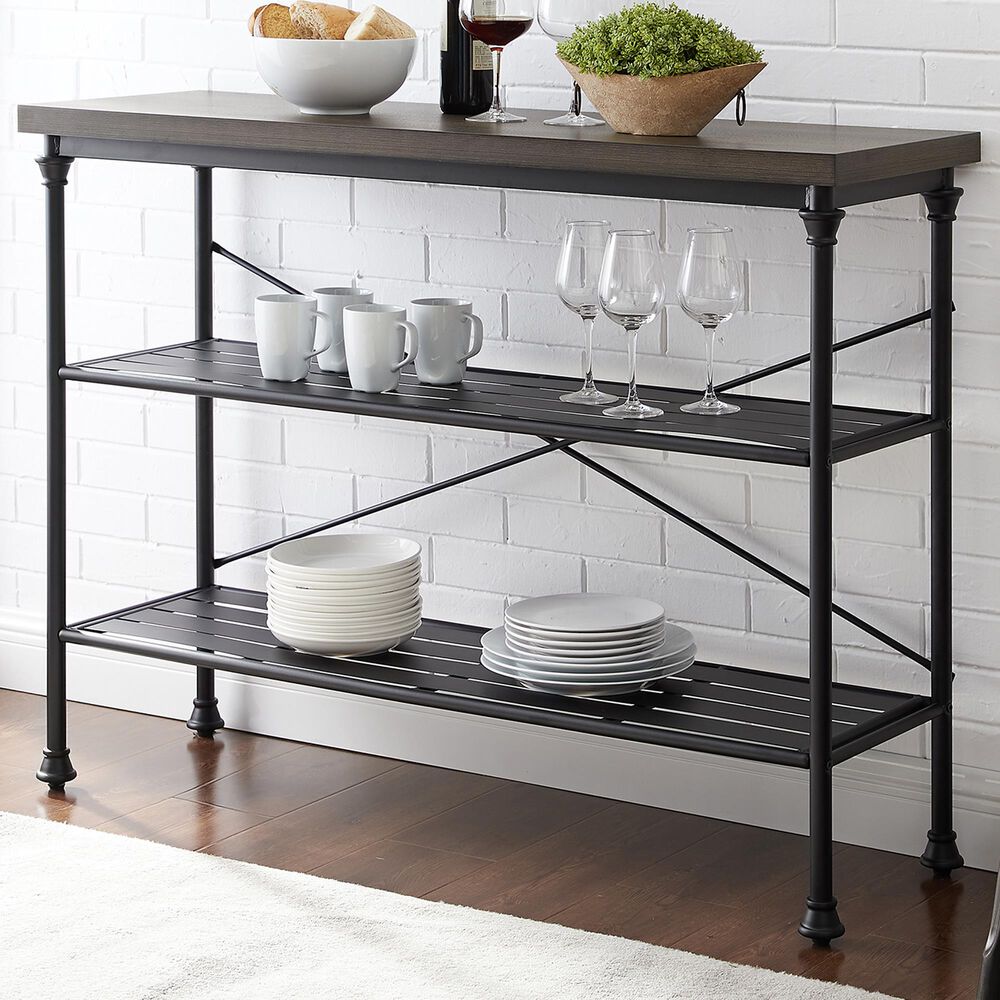 Crosley Furniture Madeleine Console Table in Matte Black and Faux Wood, , large