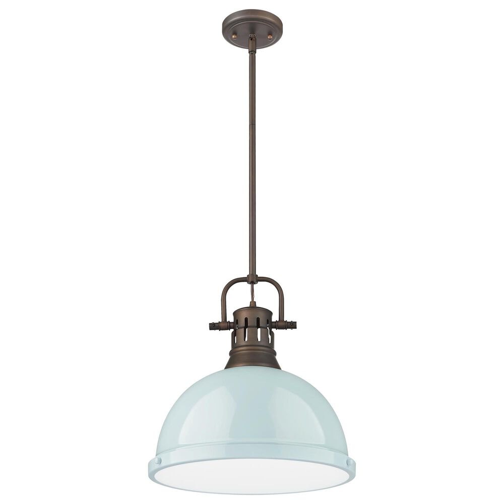 Golden Lighting Duncan 1-Light Pendant with Rod and Seafoam Shade in Rubbed Bronze, , large