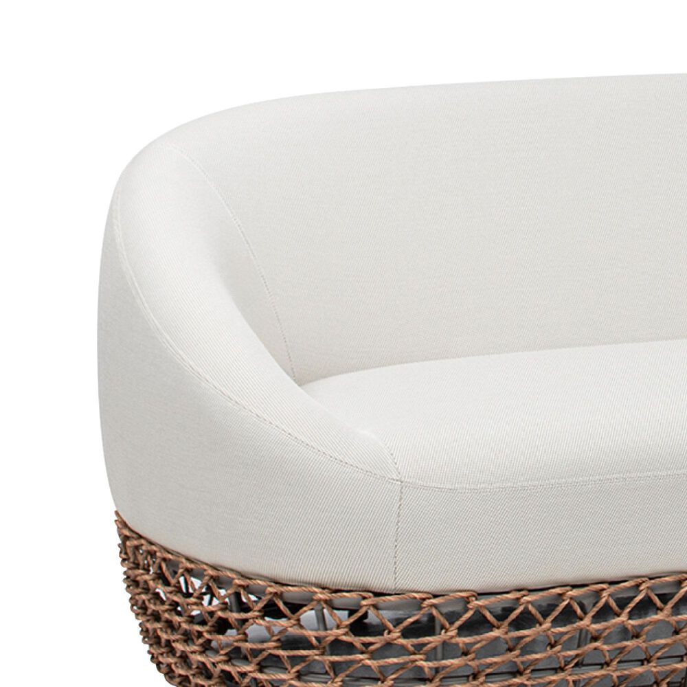 Hearth and Haven Willow Outdoor Upholstered Sofa with Golden Brown Open-Weave Wicker in Wheat Beige, , large