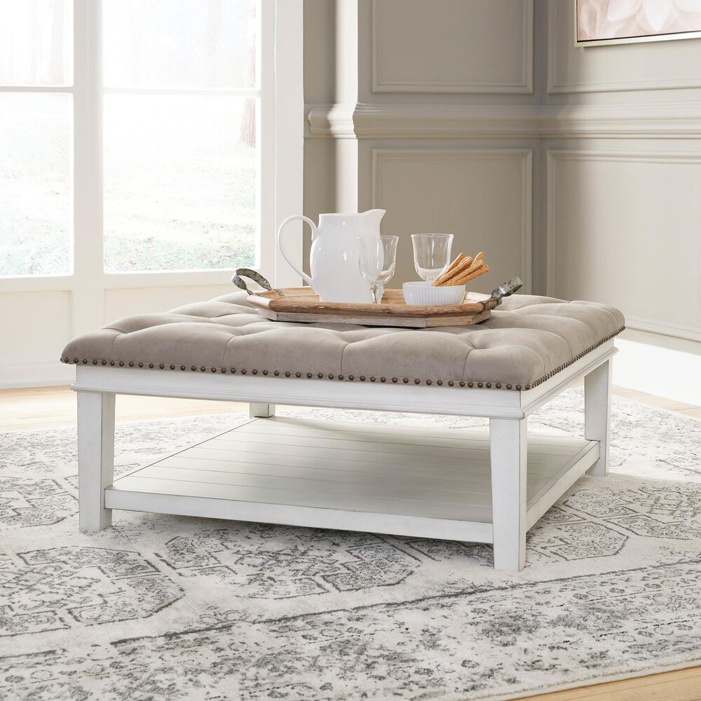 Signature Design by Ashley Kanwyn Upholstered Ottoman Cocktail Table in Whitewash, , large