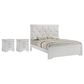 Crown Mark Amalia King Bed with Two Nightstands in White, , large