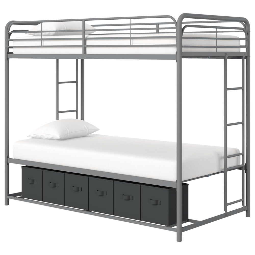 DHP Bellona Twin Over Twin Storage Bunk Bed in Silver, , large