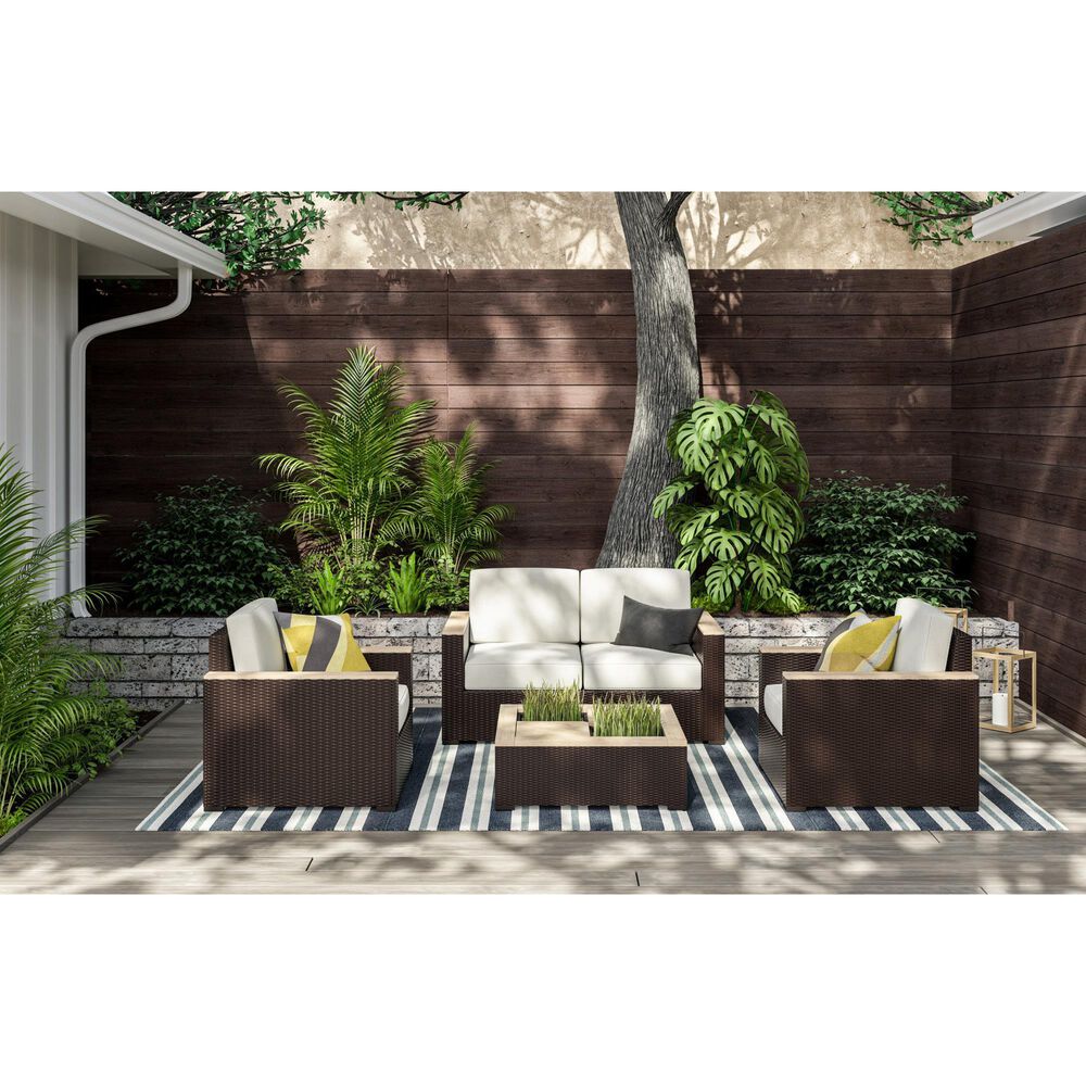 Homestyles Palm Springs 4-Piece Patio Loveseat Set in Brown, , large
