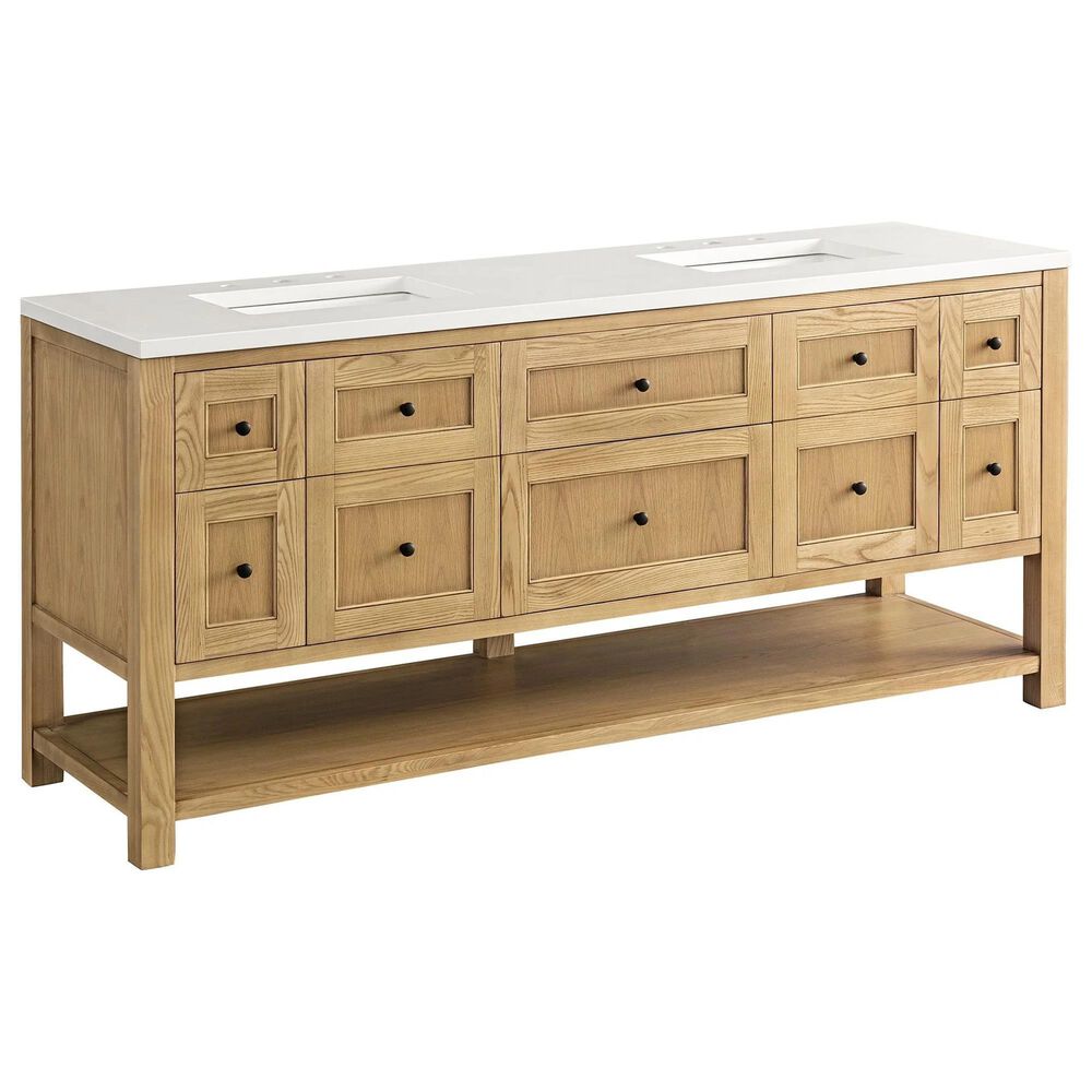 James Martin Vanities Breckenridge 72" Double Bathroom Vanity in Light Natural Oak with 3 cm White Zeus Quartz Top and Rectangular Sinks, , large
