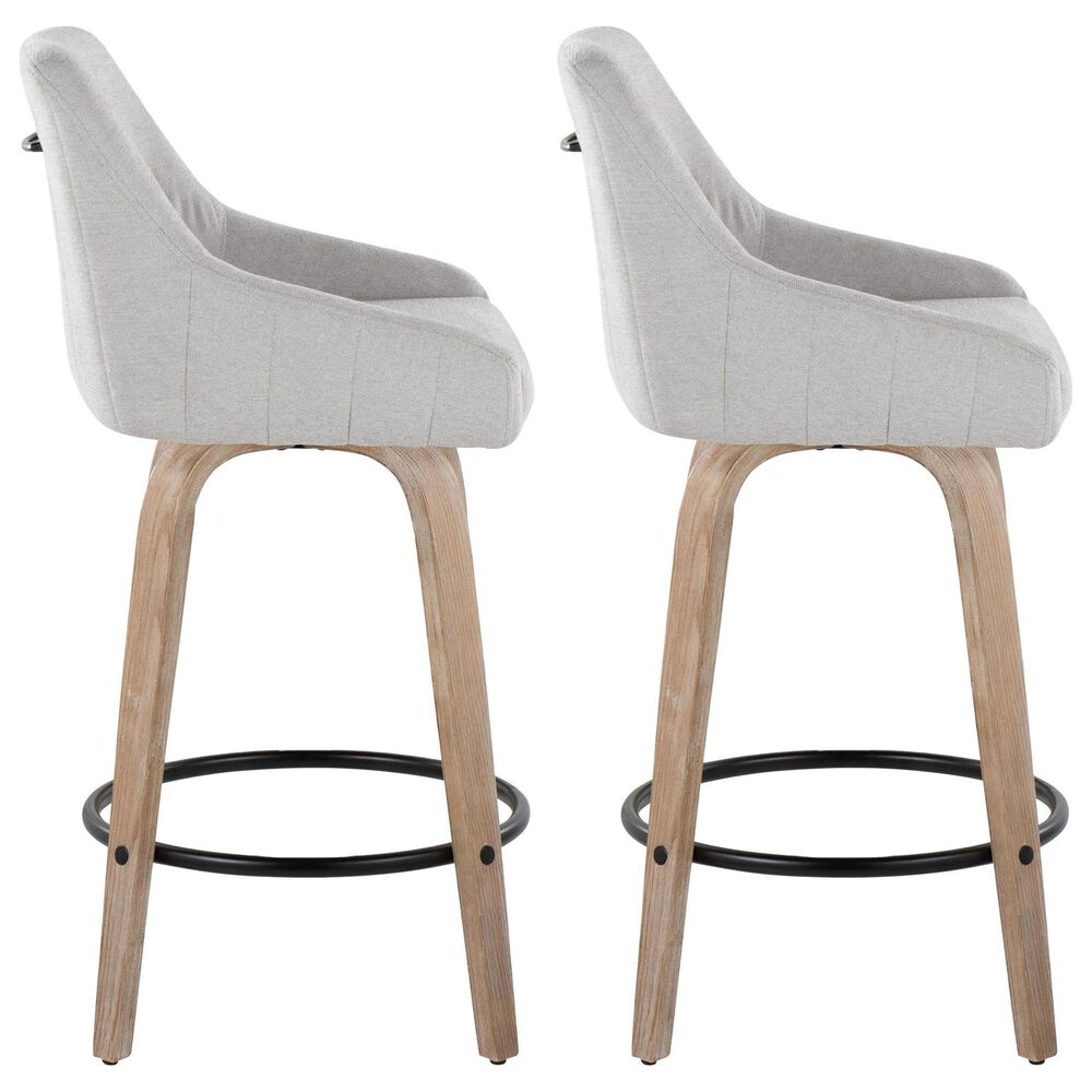 LumiSource Hannah Swivel Counter Stool with Grey Fabric Upholstery in Whitewashed and Black (Set of 2), , large