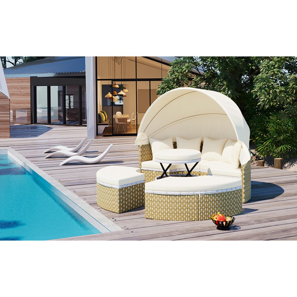 HOMLUX Patio Furniture Round Outdoor Sectional Sofa Set in Beige, , large