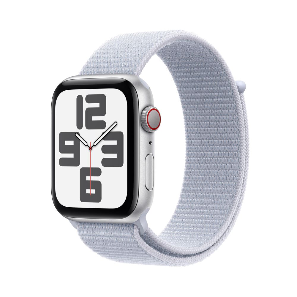 Apple Watch SE GPS + Cellular 44mm Silver Aluminum Case with Blue Cloud Sport Loop, , large