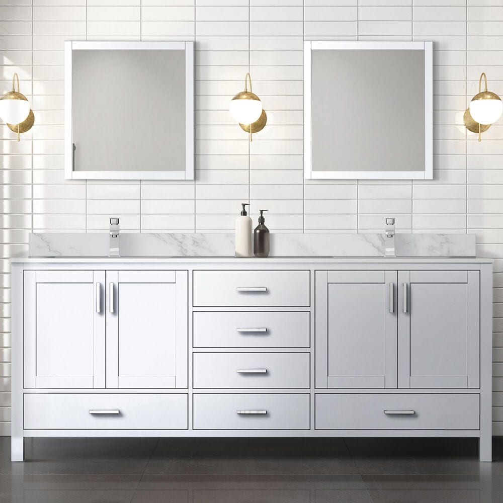 Lexora Home Jacques 80&quot; Double Bathroom Vanity Cabinet Only in White and 30&quot; Mirrors, , large