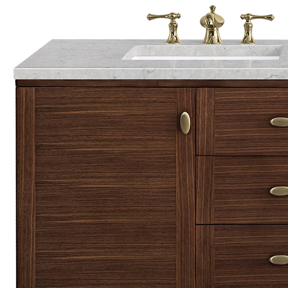 James Martin Vanities Amberly 72&quot; Double Bathroom Vanity in Walnut with 3 cm Eternal Jasmine Pearl Quartz Top and Rectangular Sinks, , large