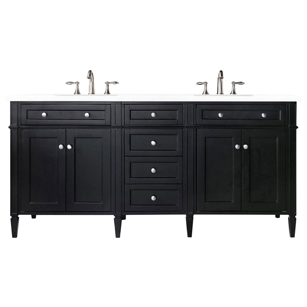 James Martin Vanities Brittany 72" Double Bathroom Vanity in Black Onyx with Single Hole 3 cm White Zeus Quartz Top and Rectangular Sinks, , large