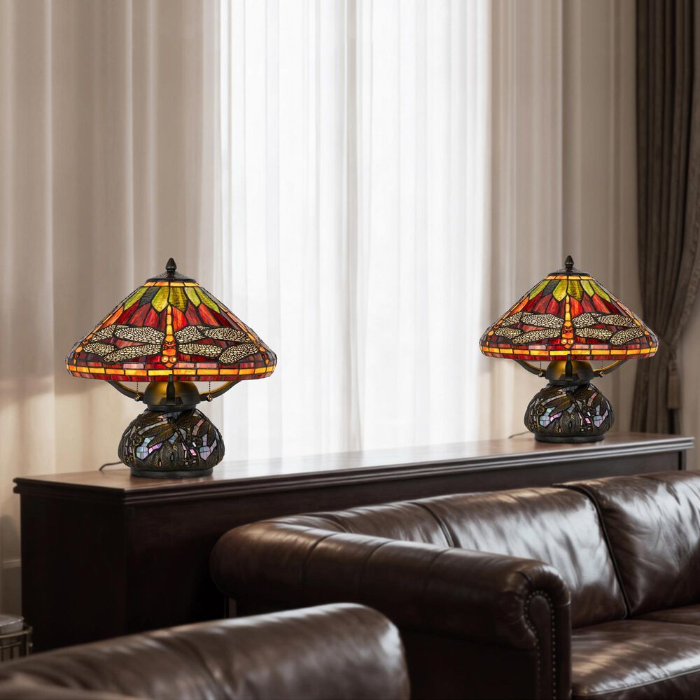Cal Lighting Autumn Amber Tiffany Table Lamp in Bronze, , large