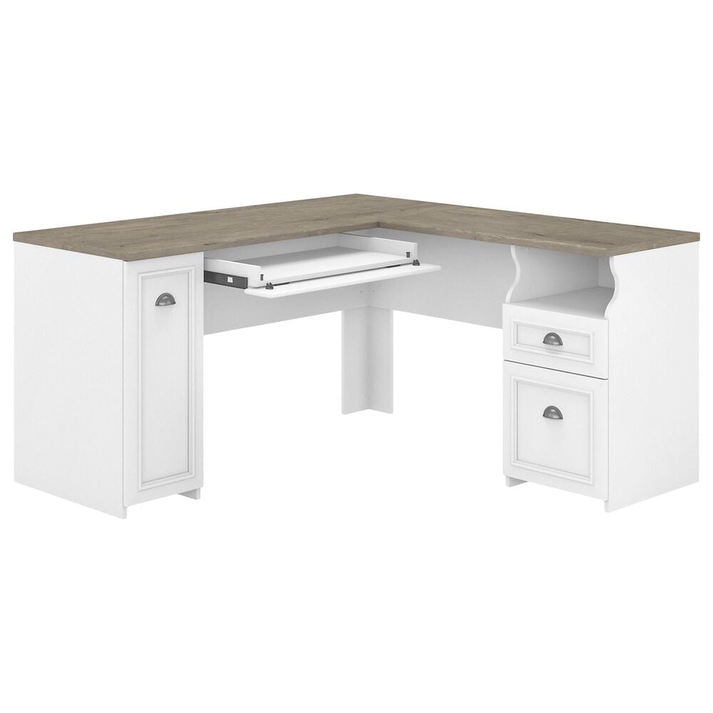 Bush Fairview 3-Piece Office Desk and File Cabinet Set in Shiplap Gray and Pure White, , large