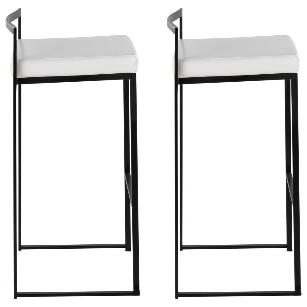 Lumisource Fuji Stackable Barstool with White Faux Leather Cushion in Black &#40;Set of 2&#41;, , large
