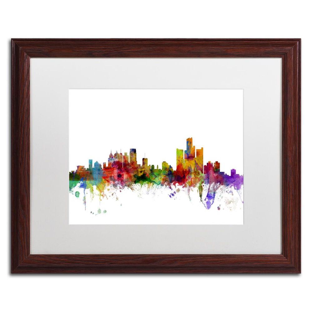 Timberlake Michael Tompsett "Detroit Michigan Skyline" Matted Brown Framed Art 16x20, , large