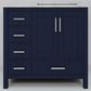 Lexora Home Jacques 36" Right Offset Single Bathroom Vanity in Navy Blue with 2 cm White Carrara Marble Top and Rectangular Sink, , large