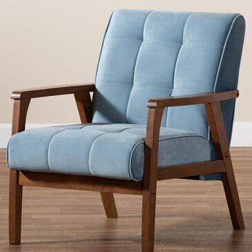Baxton Studio Asta Arm Chair in Light Blue/Walnut, , large