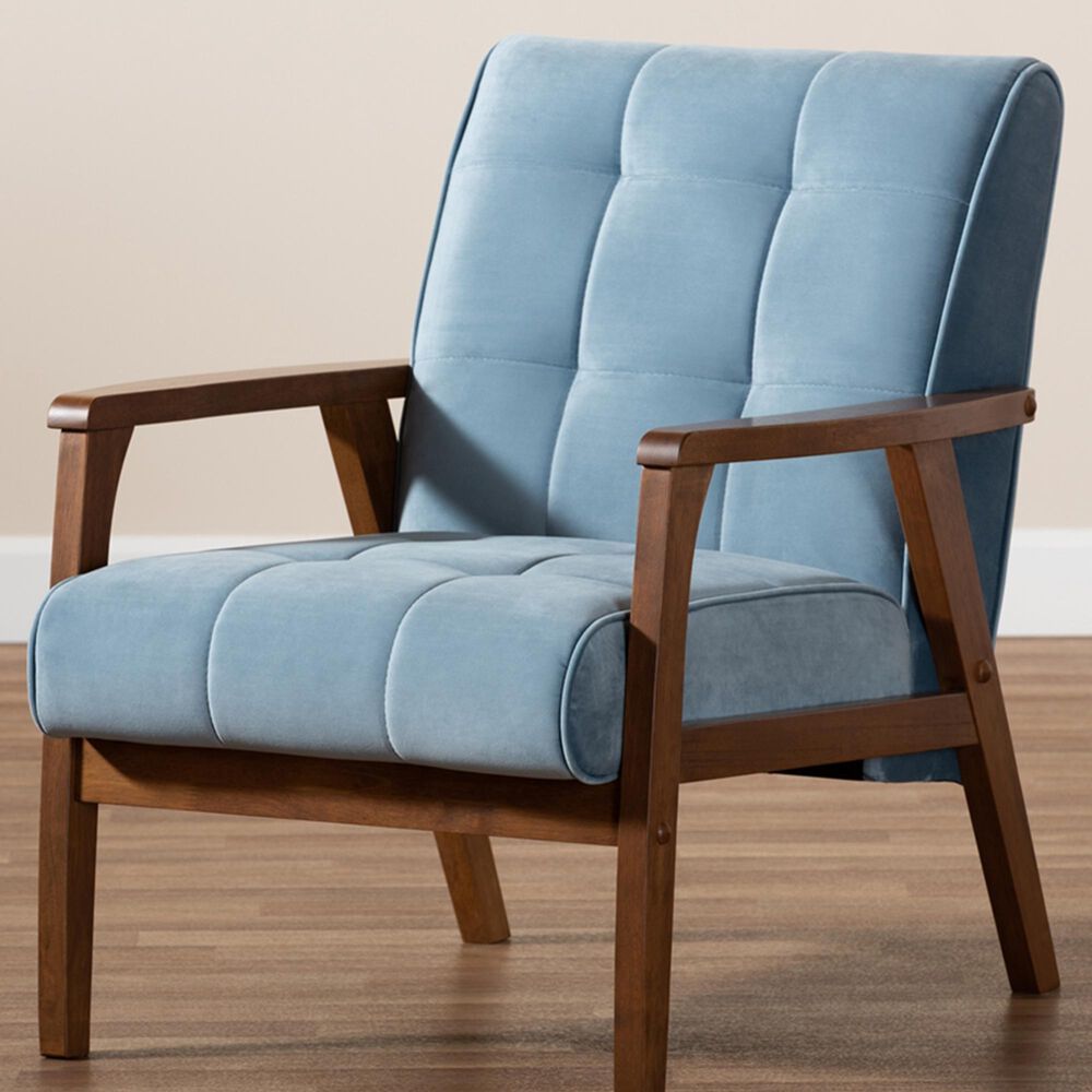 Baxton Studio Asta Arm Chair in Light Blue/Walnut, , large