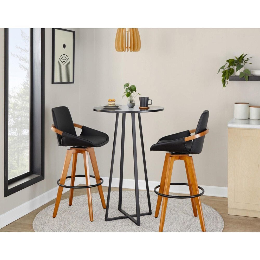 Lumisource Cosmo Swivel Barstool with Black Cushion in Walnut and Black, , large