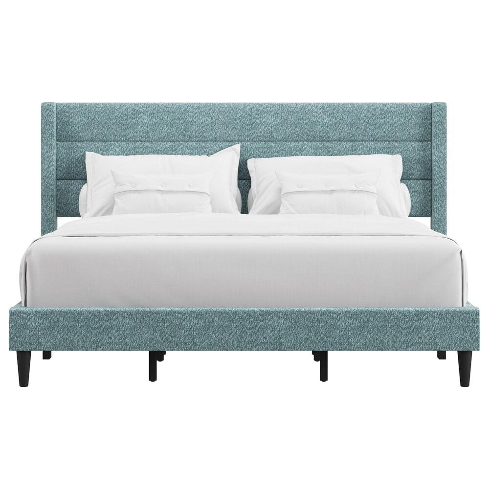 Richlands Furniture Demore King Platform Bed with Light Aqua Blue Upholstery in Black, , large