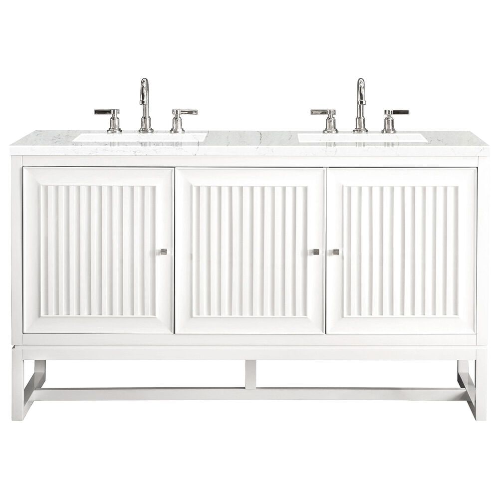 James Martin Vanities Addison 60" Double Bathroom Vanity in Glossy White with 3 cm Ethereal Noctis Quartz Top and Rectangular Sinks, , large