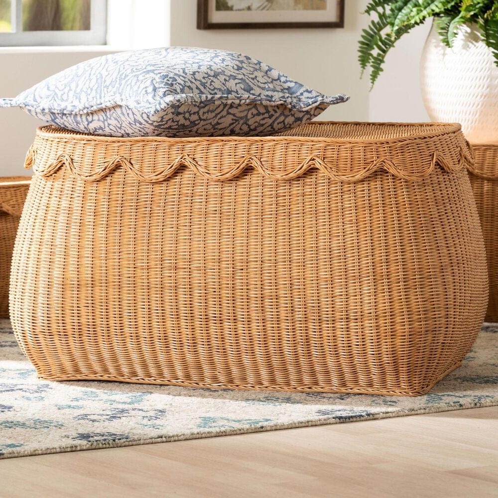 Baxton Studio Ayleen Large Basket with Scalloped Lid in Light Honey, , large