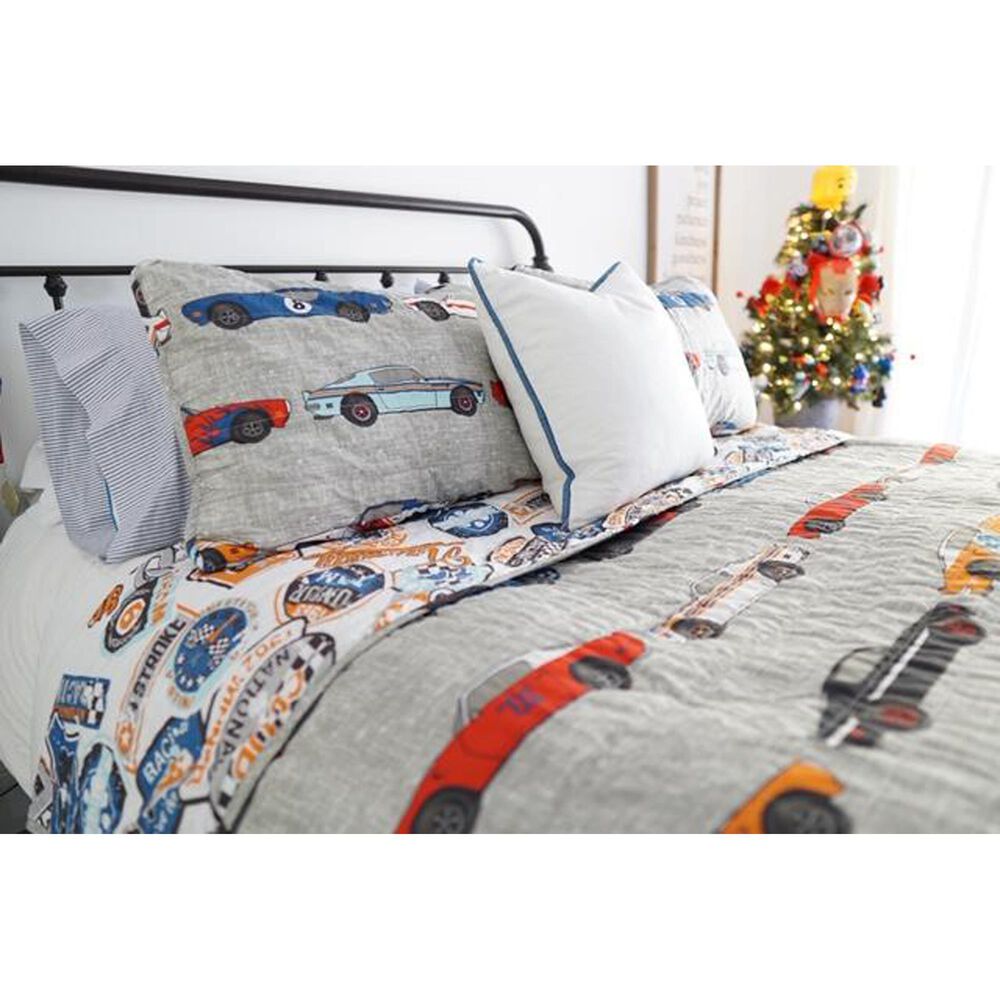 Triangle Home Fashions Race Cars 2-Piece Twin Quilt Set in Blue and Orange, , large