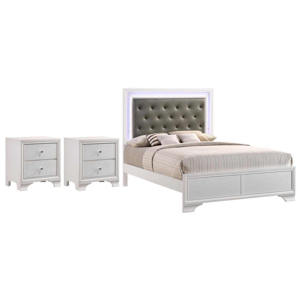 Crown Mark Lyssa Queen Bed with Two Nightstands in White, , large