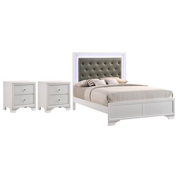 Crown Mark Lyssa Queen Bed with Two Nightstands in White, , large