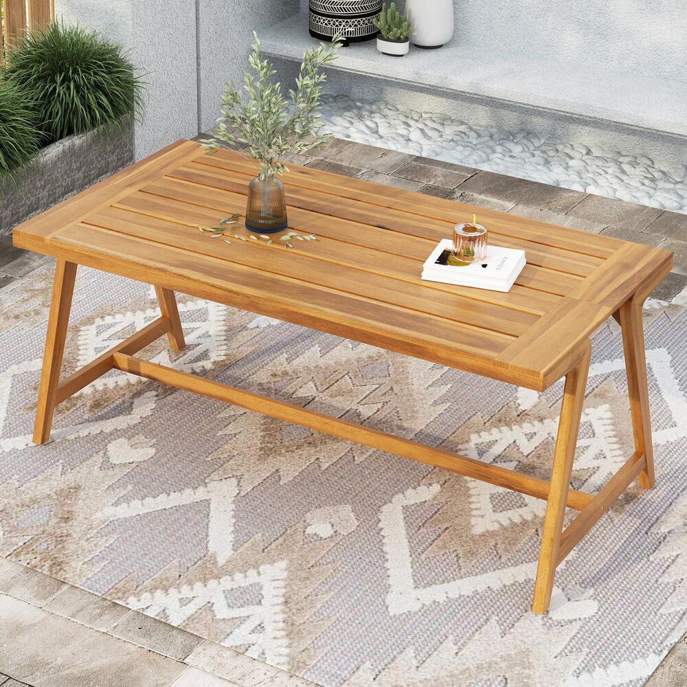 Hearth and Haven Outdoor 71" Rectangular Dining Table in Teak - Table Only, , large