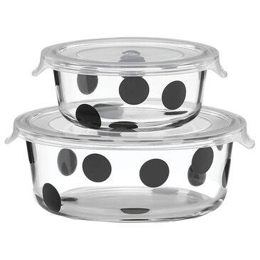 Kate Spade New York Deco Dot 2-Piece Round Food Storage Set in Black and Clear, , large