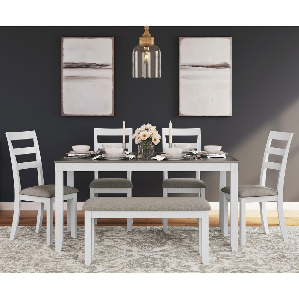 Ashley Stonehollow 6-Piece Rectangular Dining Set in White and Gray, , large