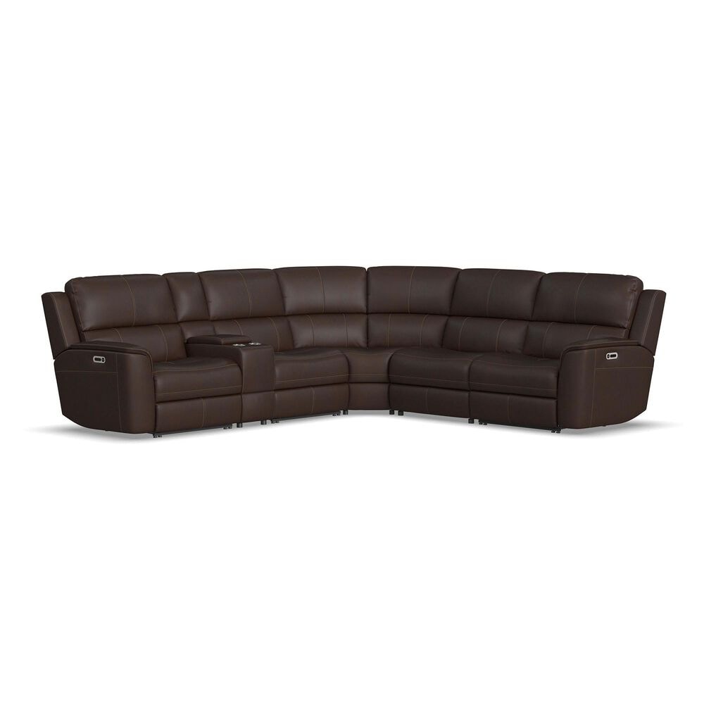 Flexsteel Henry 6-Piece Leather Power Reclining Sectional in Burnt Umber, , large