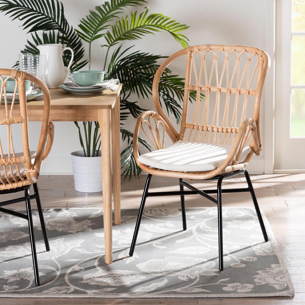 Baxton Studio Caelia Arm Chair in Black and Natural Brown, , large