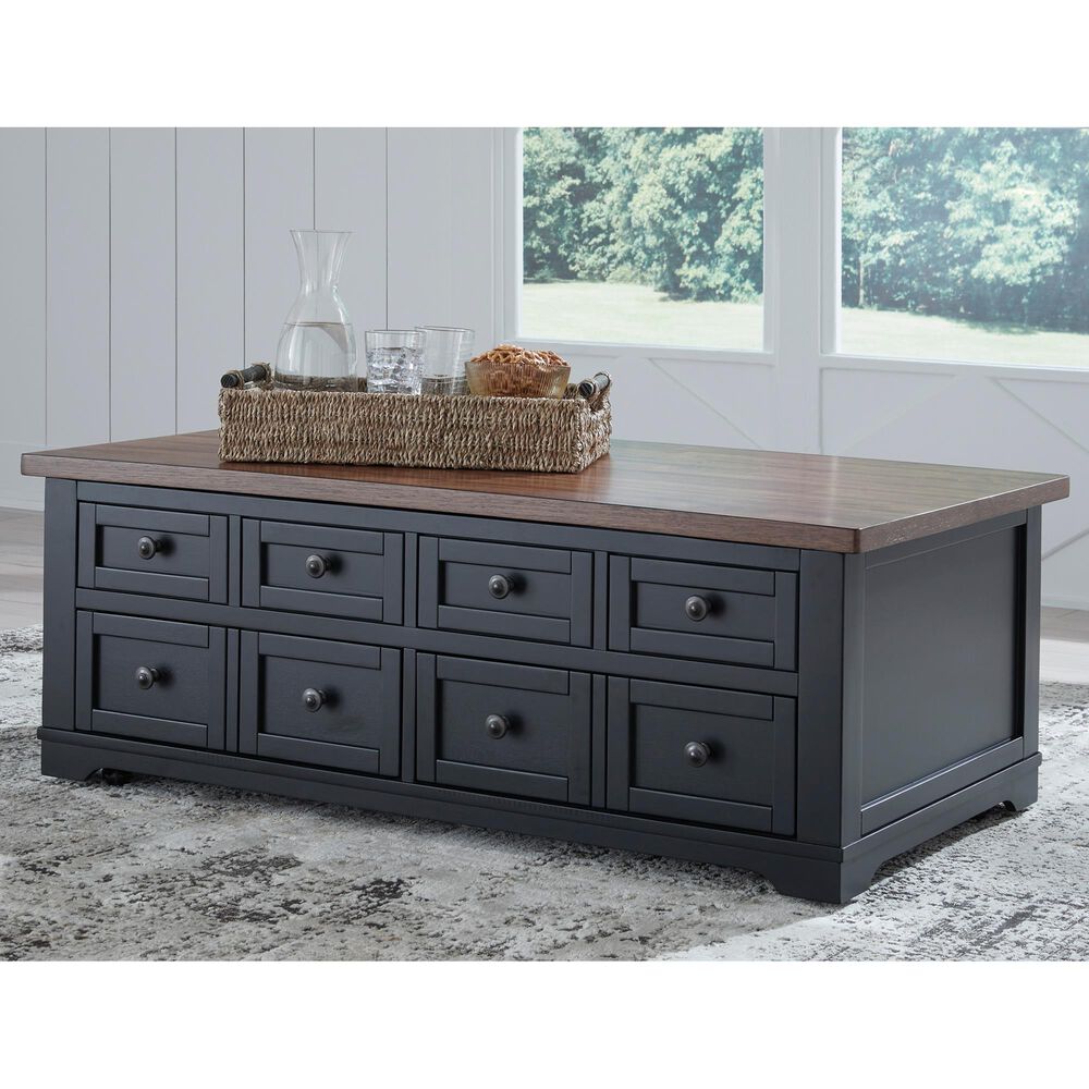 Ashley Wildenauer Lift Top Cocktail Table in Warm Satin Black and Brown, , large