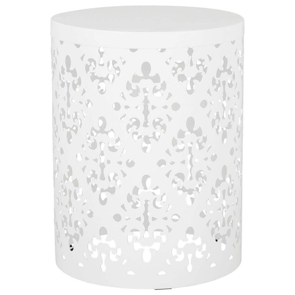 Hearth and Haven Outdoor End Side Table with Floral Pattern in White, , large