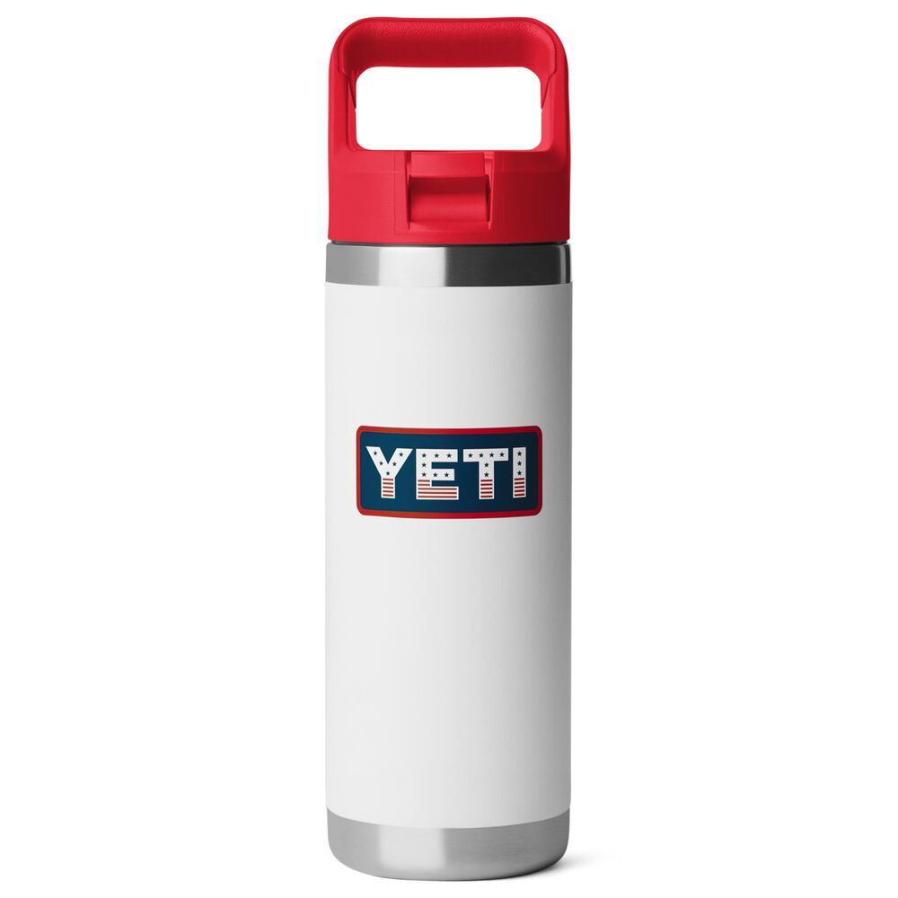 YETI Rambler 18 Oz Water Bottle with Straw Cap in White, Red and Badge, , large