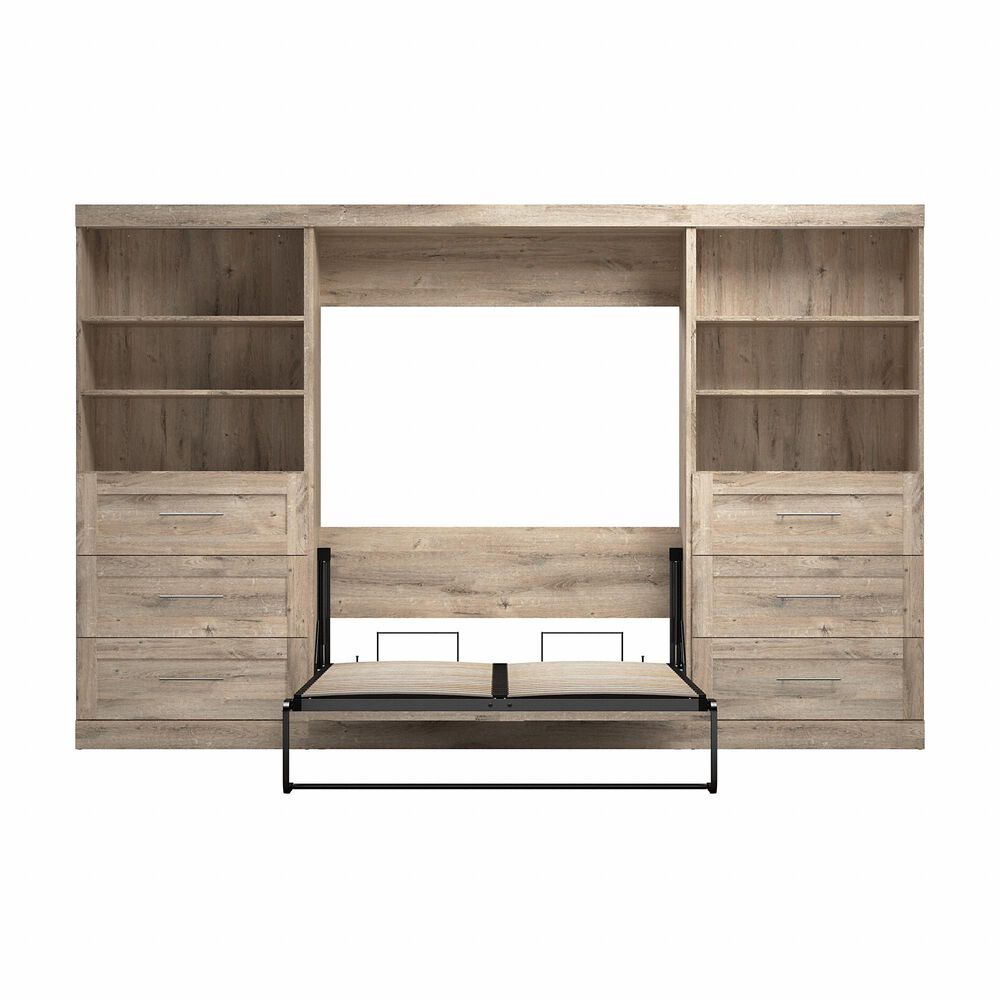Bestar Pur 130&quot; Full Murphy Storage Bed with 6-Drawer in Rustic Brown, , large