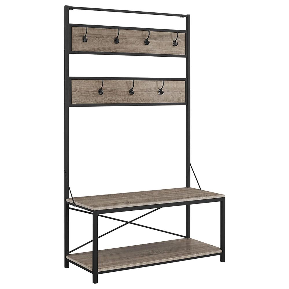 37B 72&quot; Metal and Wood Hall Tree in White Oak, , large
