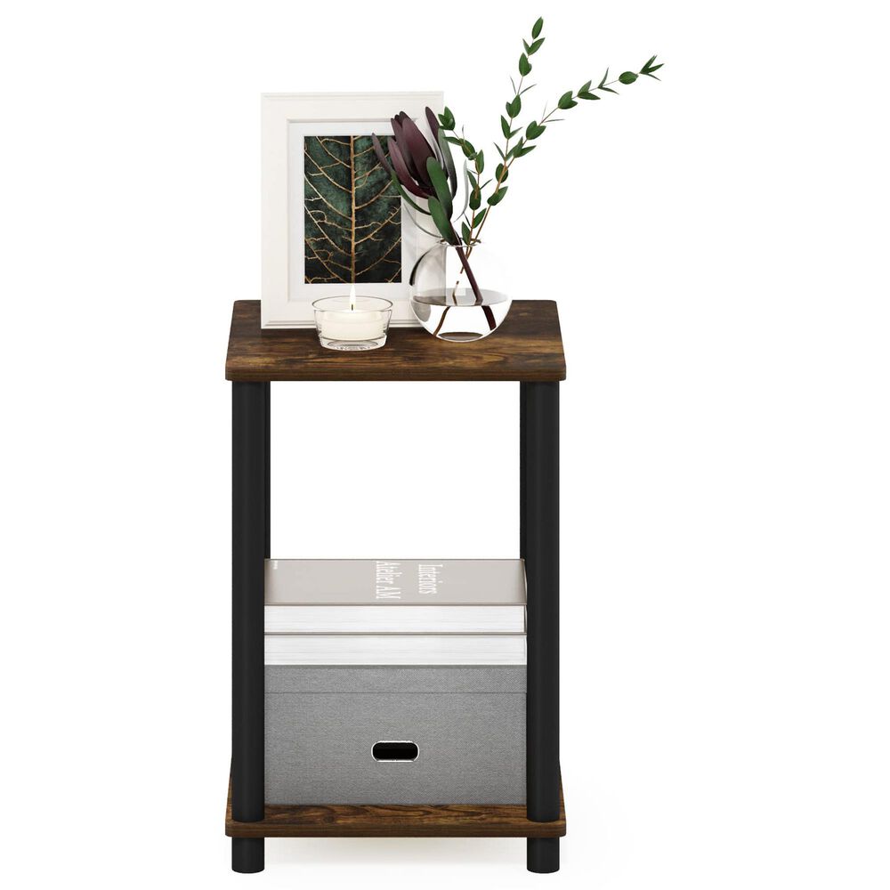 HOMLUX 2-Tier Turn-N-Tube End Table in Amber Pine and Black, , large