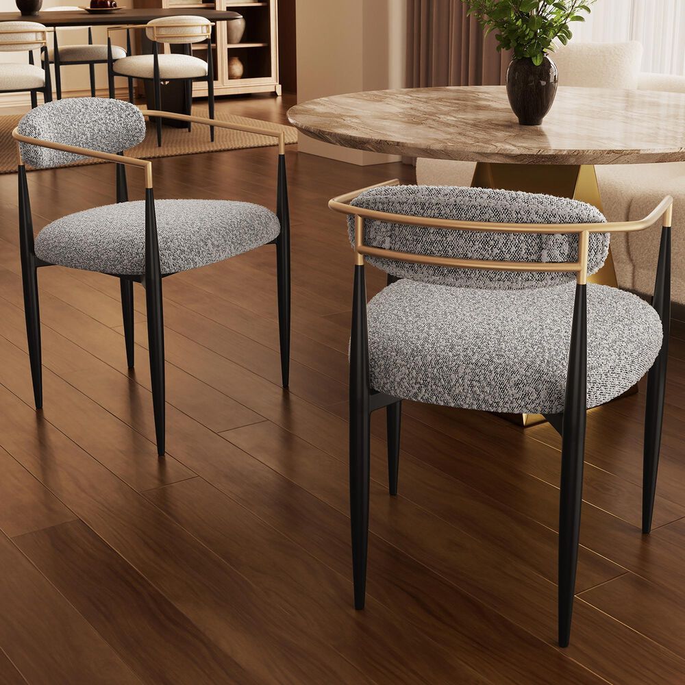 Morden Fort Modern Boucle Arm Chair with Grey Cushion in Black and Gold (Set of 2), , large