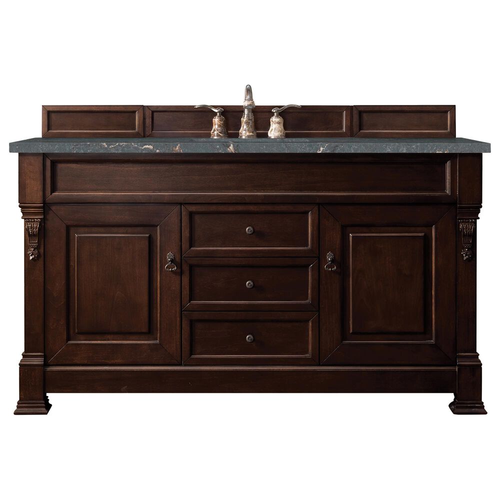 James Martin Vanities Brookfield 60" Single Bathroom Vanity in Burnished Mahogany with 3 cm Parisien Bleu Quartz Top and Rectangular Sink, , large