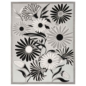 Nourison Aloha 7"10" Round Black and White Indoor/Outdoor Area Rug, , large