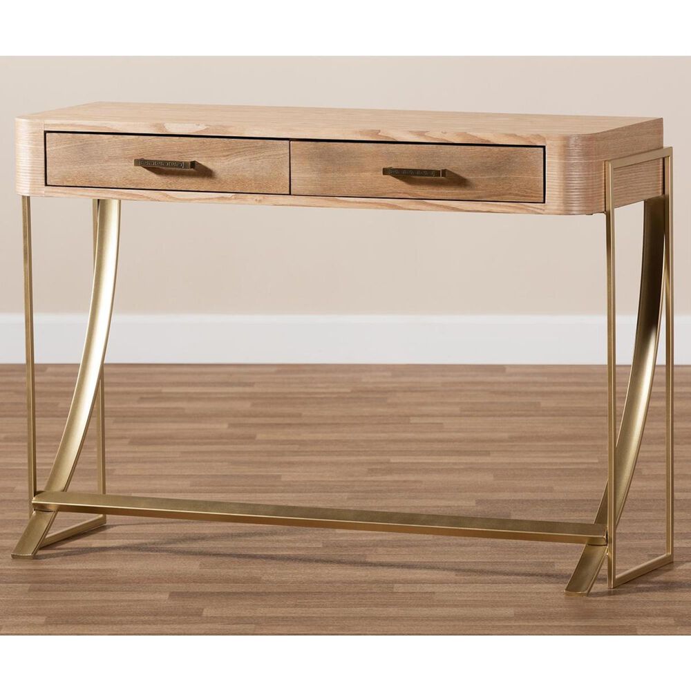 Baxton Studio Lafoy 2-Drawer Console Table in Natural Brown and Gold, , large