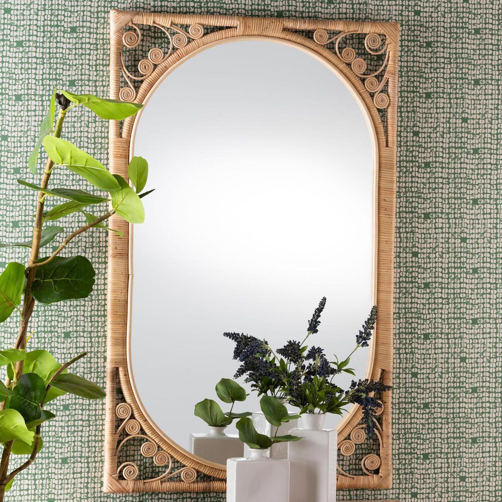 bali &amp; pari Isley Rattan Accent Wall Mirror in Natural Brown, , large