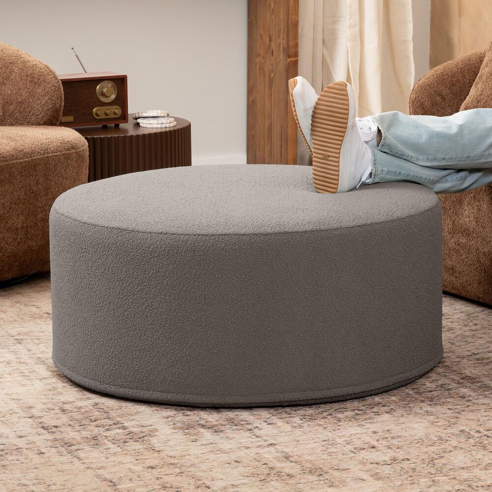 Jaxx Candler Boucle Fabric Ottoman in Dark Grey, , large