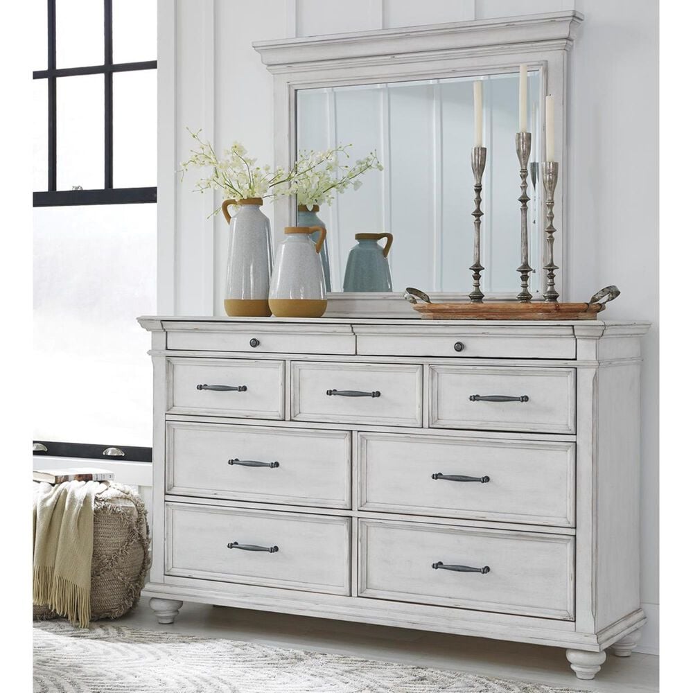 Ashley Kanwyn Dresser and Mirror in Distressed Whitewash, , large