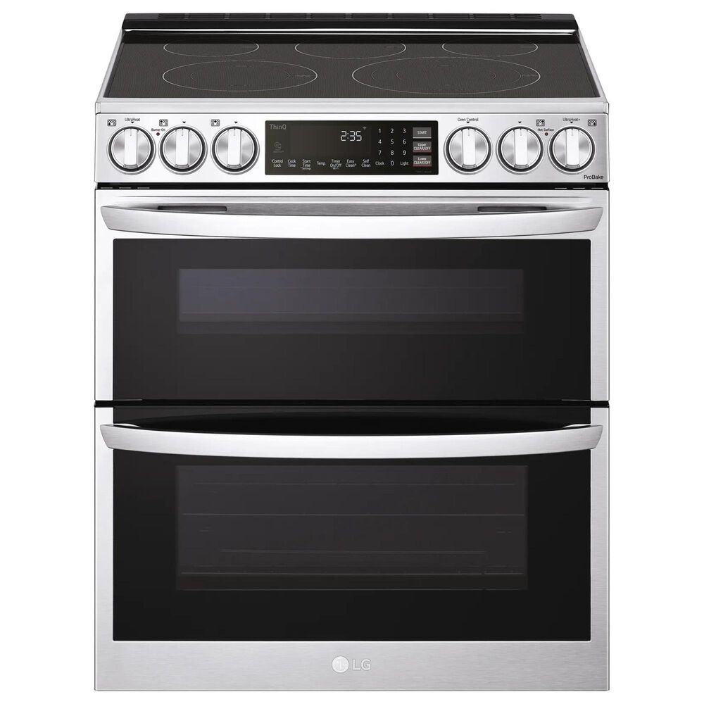 LG 2-Piece Kitchen Package with 7.3 Cu. Ft. Smart Slide-In Double Oven Electric Range and 2.1 Cu. Ft. Smart Over-the-Range Microwave in Printproof Stainless Steel, , large