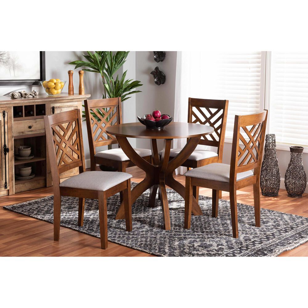 Baxton Studio Edona 5-Piece Dining Set in Grey/Walnut Brown, , large